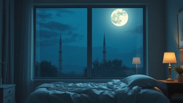 Serene bedroom with moonlight providing spiritual rest.