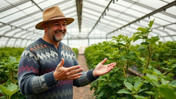 Gardener sharing planting tips for fig trees in a greenhouse.