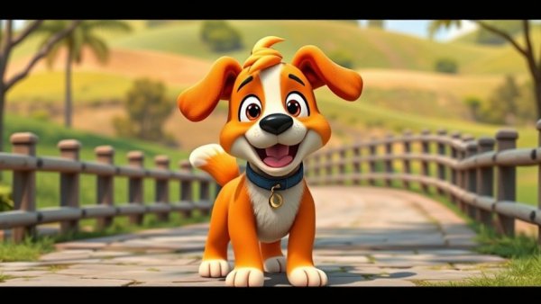 Colorful cartoon dog in park, perfect for pet cartoon for kids.