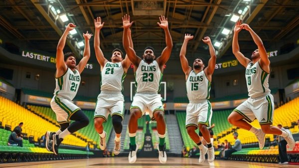 Basketball players celebrating win; Raiders win streak Dayton news.