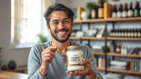 Person discussing OTC medication for pet allergies with coconut oil.