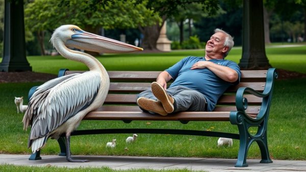 Funniest animal moments with pets: Pelican visits napping man.