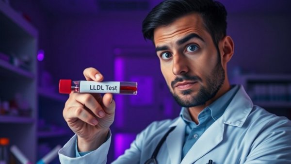 Medical professional examining LDL cholesterol test tube.