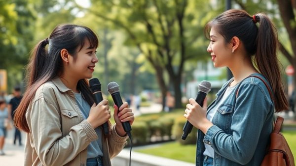 Two women communicating in a park, illustrating common barriers to effective communication.