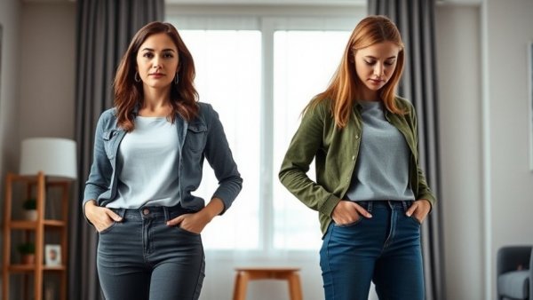 Posture reset tips: woman demonstrating good vs bad posture in a side-by-side comparison.
