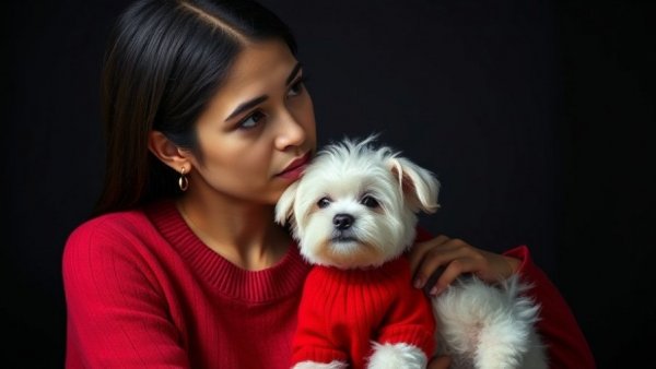 Contemplative woman with a dog, reflecting on tough dog health decisions.