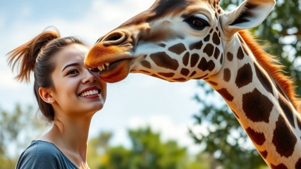 Joyful feeding giraffes experience in a zoo environment.
