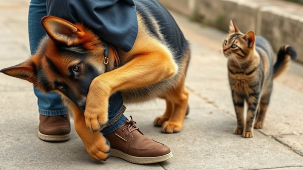 Playful German Shepherd with officer and curious cat, funniest police dogs video.