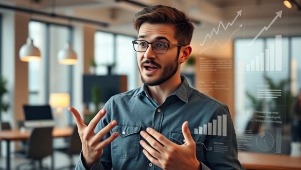 AI SEO discussion with infographic overlay in office setting