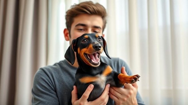 Why does my dachshund puppy want my shirt; playful moment captured.