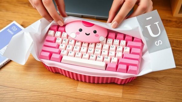 Unwrapping the Yunzii C75 Cake keyboard innovation, pink cupcake design.
