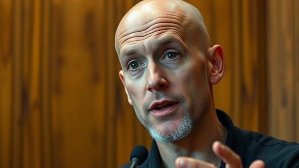 Man discusses content marketing optimization with AI in a studio.