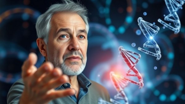 Reverse aging through diet concept with DNA strand and presenter.