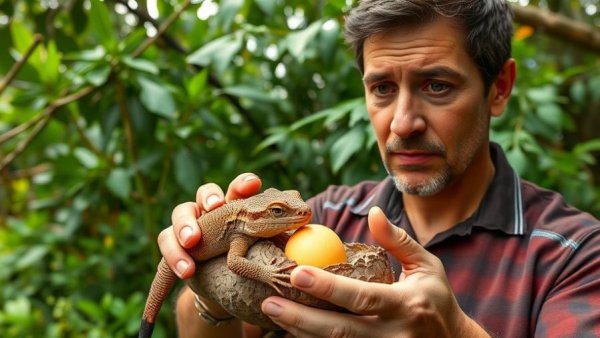 Gargoyle Gecko Egg Incubation demo with man holding container outdoors.