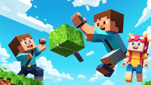 Pet comedy in a colorful Minecraft-style cartoon scene.