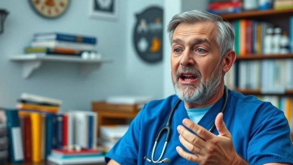 Vet discussing Apoquel overdose, vibrant home office setting.