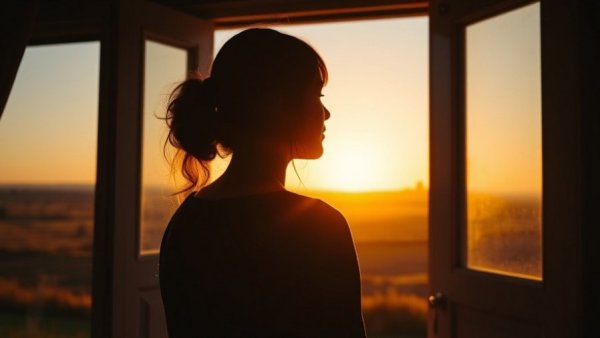Silhouette of a woman looking out at sunrise, Trusting God Between Midnight and Sunrise.