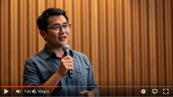 A confident speaker discusses SEO marketing in an informative video.