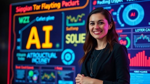 Choosing Between AI Agents and LLMs concept with presenter and digital board.