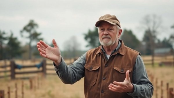 Man gesturing outdoors in a field, wearing a cap and vest. Dogs Disobey for Rewards.