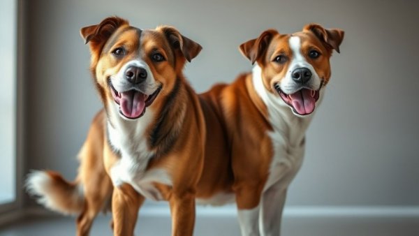 Friendly large dog indoors with text overlay about size.