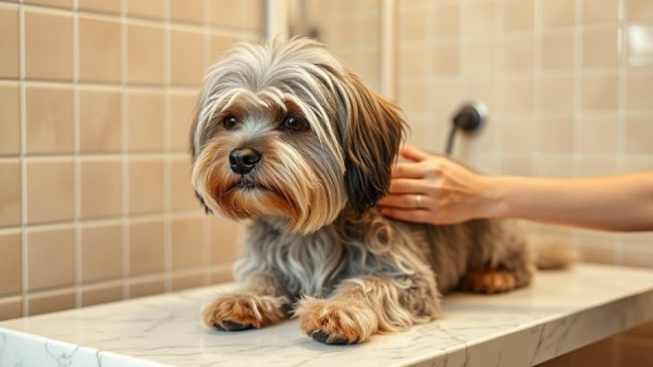 Dog grooming tips: Shaggy dog being groomed.