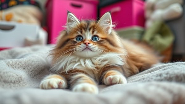 Funny cat looking playful in cozy indoor setting, tied to funny cat videos.