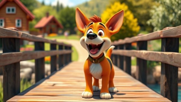 3D cartoon pet with vibrant colors for kids, playful scene.