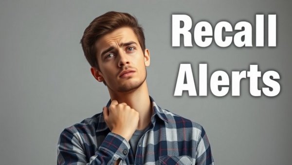 Young man with recall alerts text, worried expression.