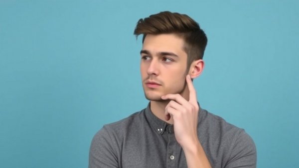 Young man contemplating optimal amount of compost, studio setting