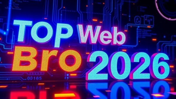 Top 5 web browsers for 2026 digital display with OS icons.