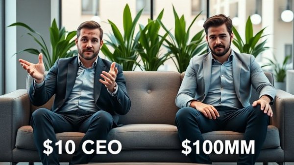 $10 CEO vs $100M CEO contrast in relaxed office setting.