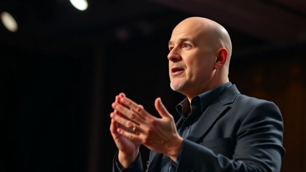 Speaker addressing audience at marketing event, emphasizing mistake.