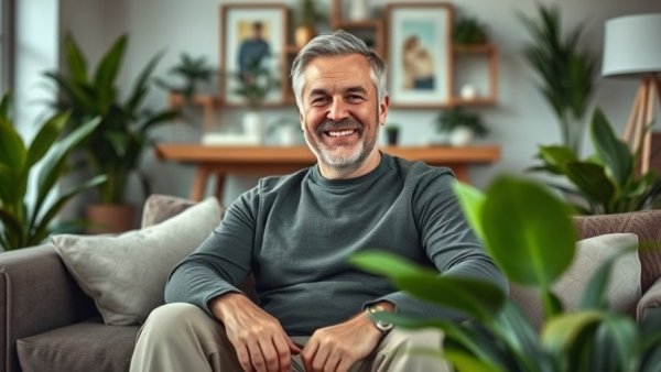 Cheerful man discussing starting a business with $15 in a cozy setting.