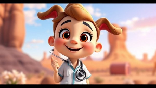 Colorful pet cartoon for kids with animated vet character.