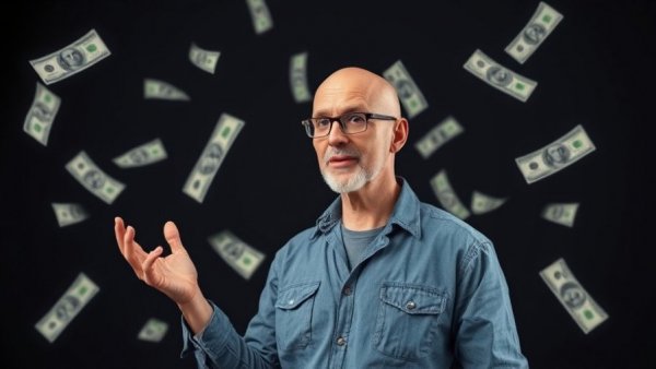 AI SEO expert discussing SEO marketing trends 2026 with floating money in background.