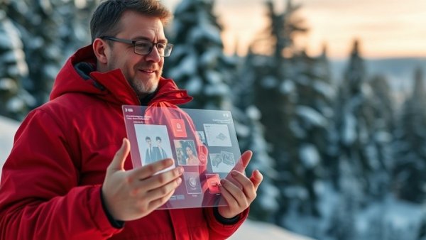 Man discussing digital marketing strategies in snowy landscape