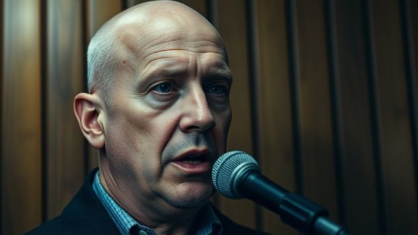 Man explaining SEO marketing, cinematic photo with moody lighting.