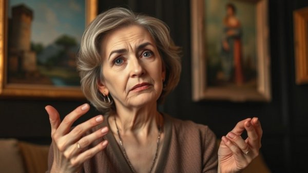 Concerned woman discussing vaccine hesitancy, indoor setting.