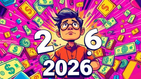 Cartoon showing wealth indicators in 2026 with futuristic visuals.