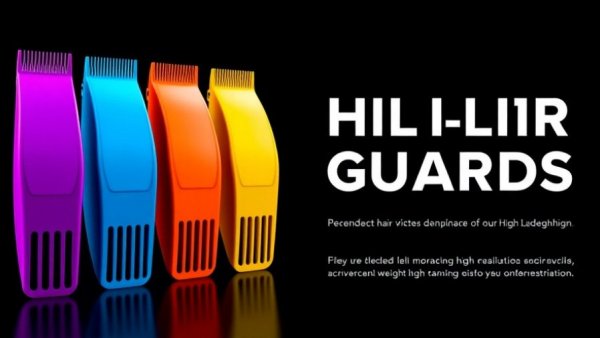 Colorful clipper guards with bold text, representing mobile pet grooming service.