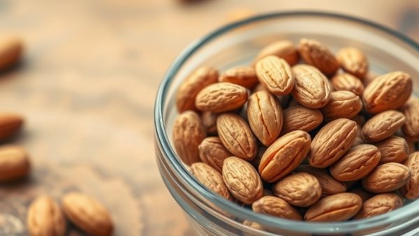 Almonds in a bowl promoting Food Beats Cancer message.