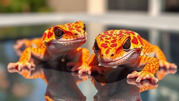 Close-up of two vibrant gargoyle geckos in breeding season.