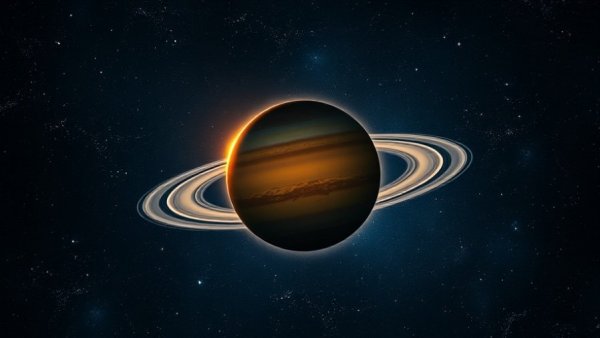 Travel guide to Saturn for kids featuring a vivid image of Saturn.