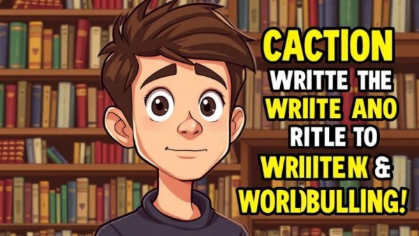 Avoid Common Mistakes in Worldbuilding: animated young man in front of book-filled shelves.