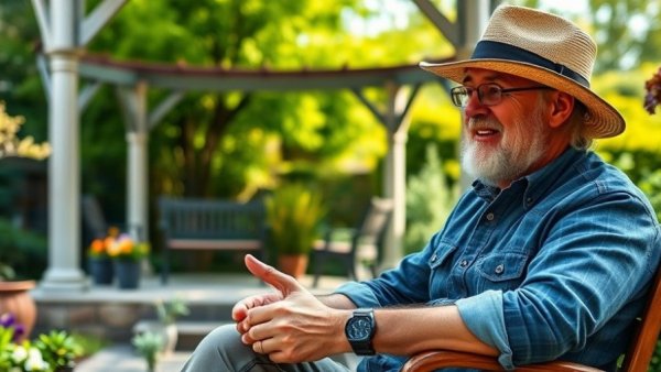 Casually seated man outdoors discussing pumpkin planting for survival gardens.