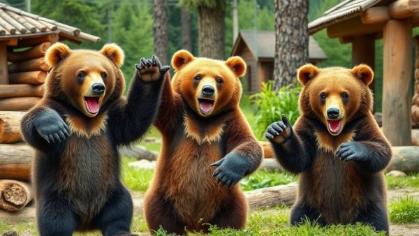 Hilarious Bears in playful poses in a natural setting.