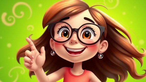 Cartoon girl smiling and dancing, promoting children's health.