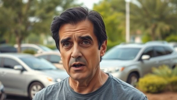 Middle-aged man speaking outdoors near Cuskinny Cobh.