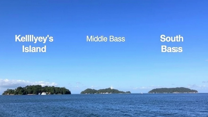 Scenic view of Lake Erie islands: Kelleys Island, Middle Bass, South Bass.